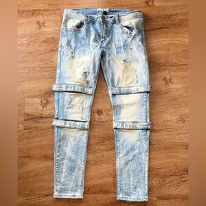 Preme Men’s Distressed Sahara Indigo Moto Jeans With Tags size 36 x 34